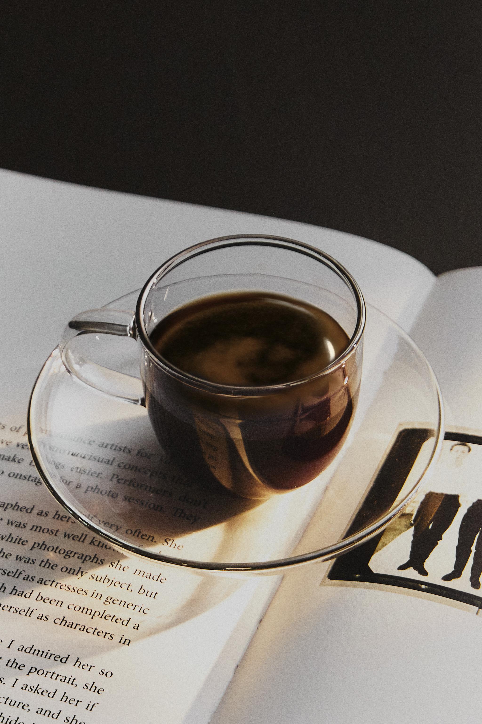 BOROSILICATE GLASS TEA CUP AND SAUCER WITH SILVER RIM